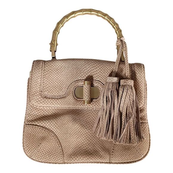 Talbots Satchel Shoulder Bag Tassel Beige Snake Leather - Picture 5 of 11